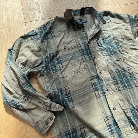 POINT ZERO WORKWEAR VINTAGE PLAID BUTTON DOWN TAN AND TEAL - M - Picture 9 of 17